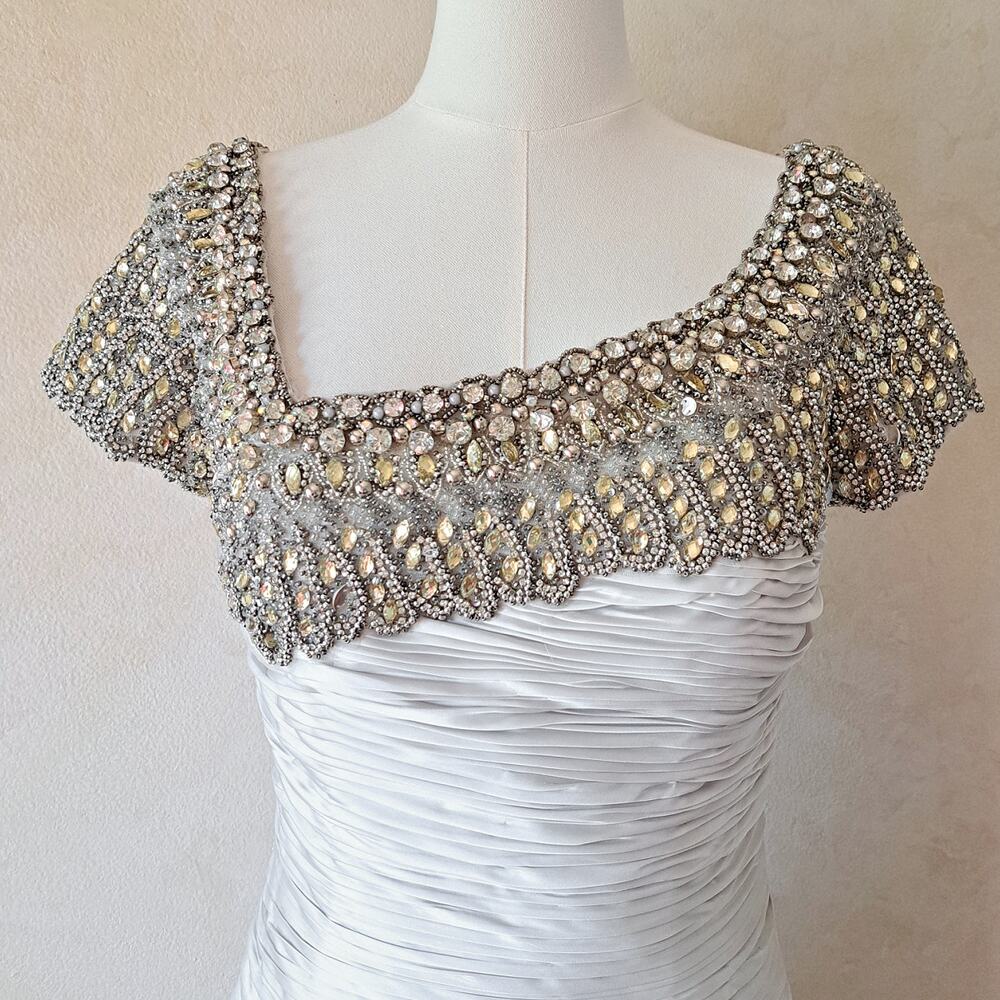 NEW TERANI COUTURE C1042 Cocktail Dress Size 8 Light Silver Beaded Ruched $658 - Picture 9 of 15